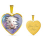 Cute White Hamster Print Heart Charm Necklaces