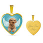Cavapoo Dog Print Heart Pendant Luxury Necklace