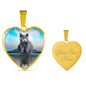 Chartreux Cat Print Heart Pendant Luxury Necklace