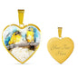 Blue And Yellow Macaw Parrot Art Print Heart Charm Necklaces