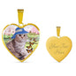 Scottish Fold Cat Print Heart Pendant Luxury Necklace