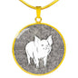 Cute Middle White Pig Print Circle Pendant Luxury Necklace