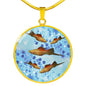 Green Swordtail Fish Print Circle Pendant Luxury Necklace