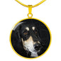 Black Saluki Dog Print Circle Pendant Luxury Necklace