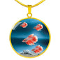 Siamese Fighting Fish Print Circle Pendant Luxury Necklace