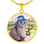 Scottish Fold Cat Print Circle Pendant Luxury Necklace