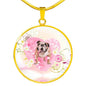 Bulldog Print Circle Charm Luxury Necklace