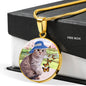 Scottish Fold Cat Print Circle Pendant Luxury Necklace