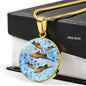 Green Swordtail Fish Print Circle Pendant Luxury Necklace