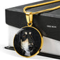 Black Saluki Dog Print Circle Pendant Luxury Necklace