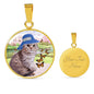 Scottish Fold Cat Print Circle Pendant Luxury Necklace