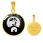 Siberian Husky Dog Print Circle Pendant Luxury Necklace