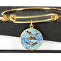Green Swordtail Fish Print Circle Pendant Luxury Bangle
