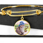 Scottish Fold Cat Print Circle Pendant Luxury Bangle