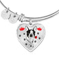 Cute Boston Terrier Print Heart Pendant Luxury Bangle
