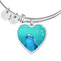 Dolphin Fish Print Luxury Heart Charm Bangle