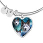 Siberian Husky Print Luxury Heart Charm Bangle