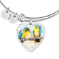 Blue And Yellow Macaw Parrot Art Print Heart Pendant Bangle