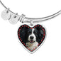 Border Collie Print Luxury Heart Charm Bangle