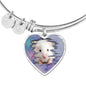 Cute White Hamster Print Heart Pendant Bangle