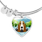 Basset Hound Dog Vector Print Heart Pendant Bangle