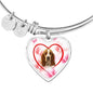 Basset Hound Print Heart Pendant Silver Bangle