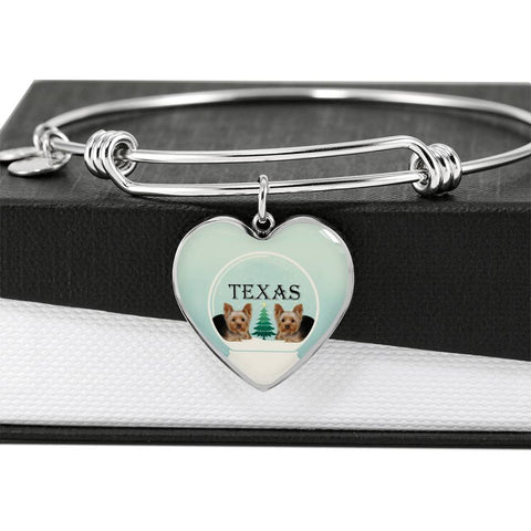 Yorkshire Terrier (Yorkie) Texas Print Heart Charm Bangle