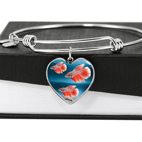 Siamese Fighting Fish Print Heart Pendant Luxury Bangle