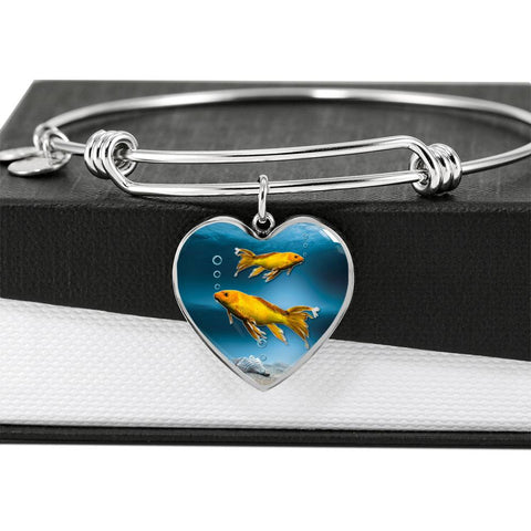 Butterfly Koi Fish Print Heart Pendant Luxury Bangle