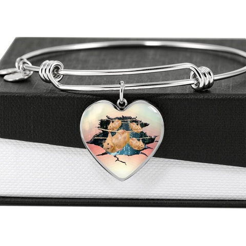 Golden Hamster Hanging Print Heart Pendant Bangle