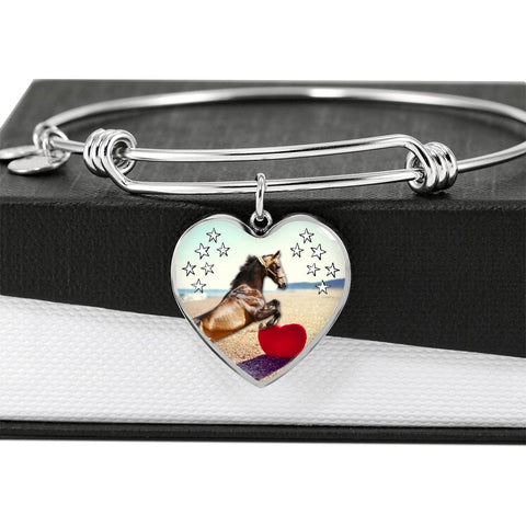 Lovely Horse Print Luxury Heart Charm Bangle