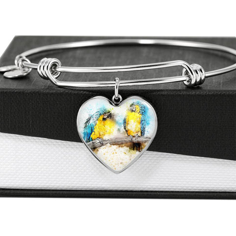Blue And Yellow Macaw Parrot Art Print Heart Pendant Bangle