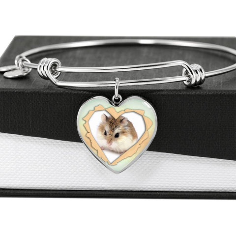 Robo Hamster Print Heart Pendant Bangle