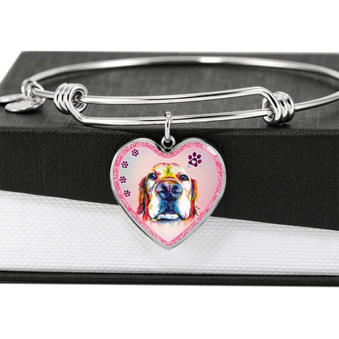 Basset Hound Dog Art Print Heart Pendant Bangle