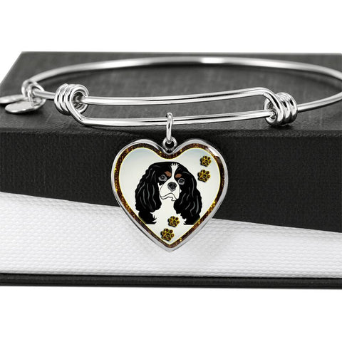 Cavalier King Charles Spaniel Dog Print Heart Pendant Bangle