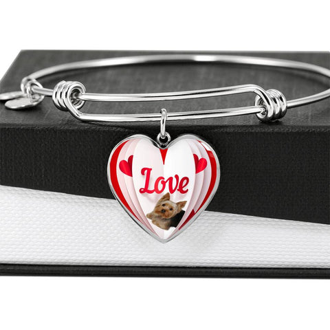 Yorkshire Terrier(Yorkie) Love Print Heart Pendant Luxury Bangle