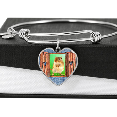 Golden Hamster Art Print Heart Pendant Bangle