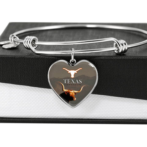 Texas Longhorn Cattle (Cow) Print Heart Pendant Luxury Bangle