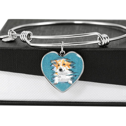 Pembroke Welsh Corgi Dog Art Print Heart Pendant Bangle