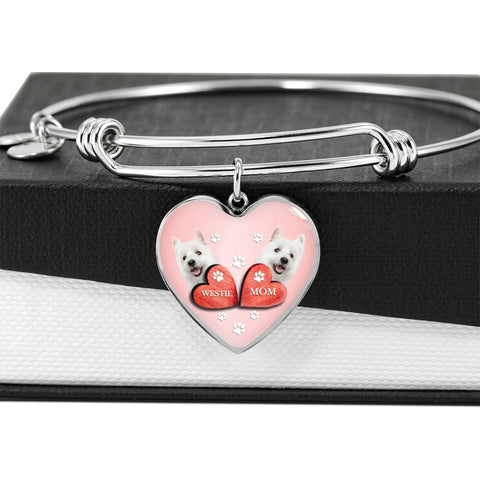 West Highland White Terrier (Westie) Print Heart Charm Bangle