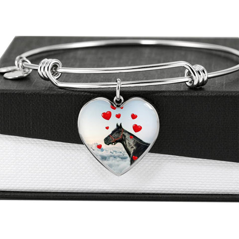 Thoroughbred Horse Print Luxury Heart Charm Bangle