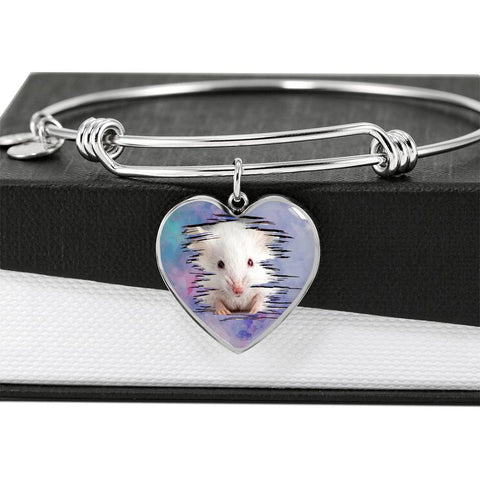 Cute White Hamster Print Heart Pendant Bangle