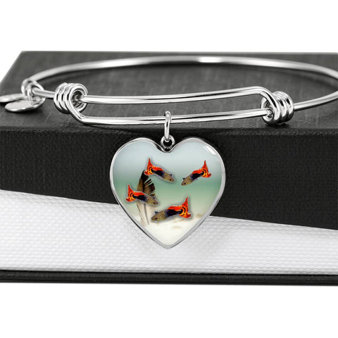 Lovely Common Molly Fish Print Heart Pendant Bangle