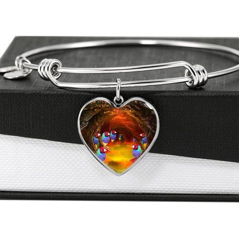 Gouldian Finch (Rainbow Finch) Print Heart Pendant Bangle