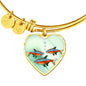 Neon Tetra Fish Print Heart Pendant Luxury Bangle