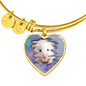 Cute White Hamster Print Heart Pendant Bangle