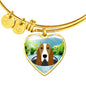 Basset Hound Dog Vector Print Heart Pendant Bangle
