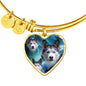 Siberian Husky Print Luxury Heart Charm Bangle