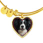 Border Collie Print Luxury Heart Charm Bangle