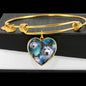 Siberian Husky Print Luxury Heart Charm Bangle